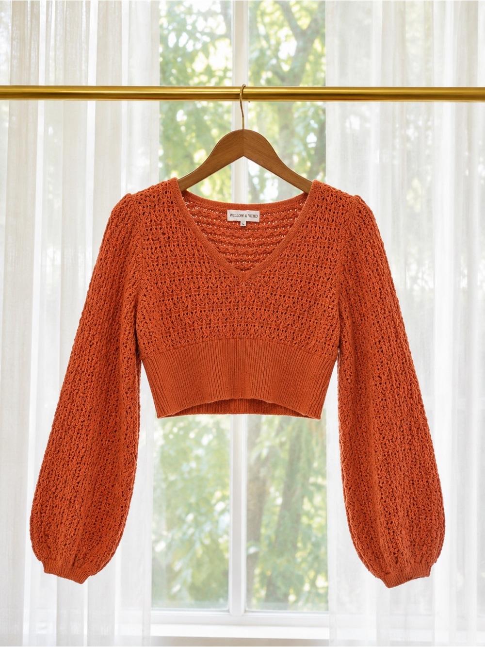 Willow & Wren Burnt Orange Cropped V-Neck Sweater